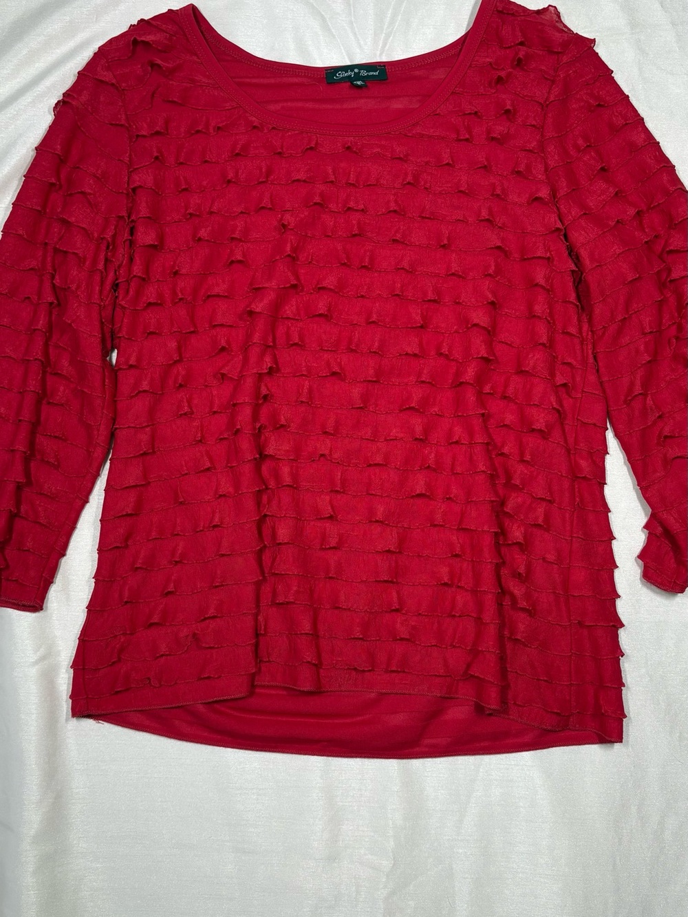 Slinky Brand Red Ruffle Scoop Neck Blouse
